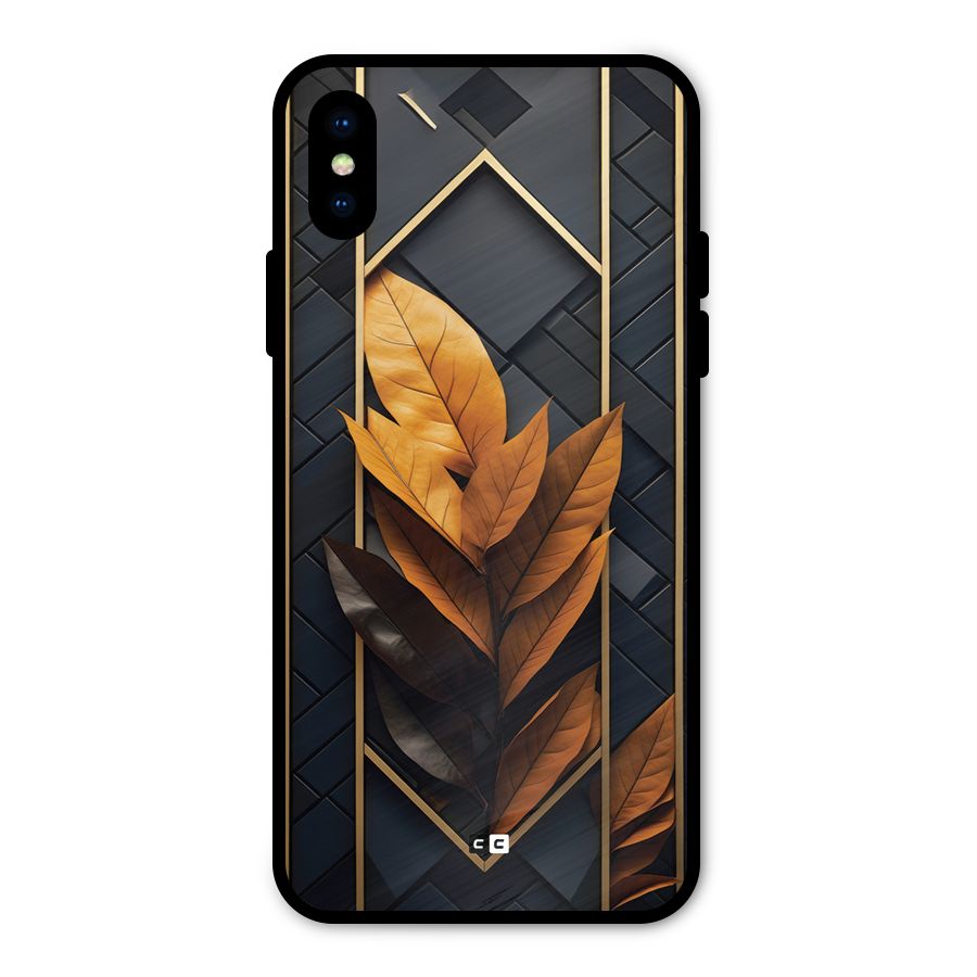 Golden Leaf Pattern Metal Back Case for iPhone XS