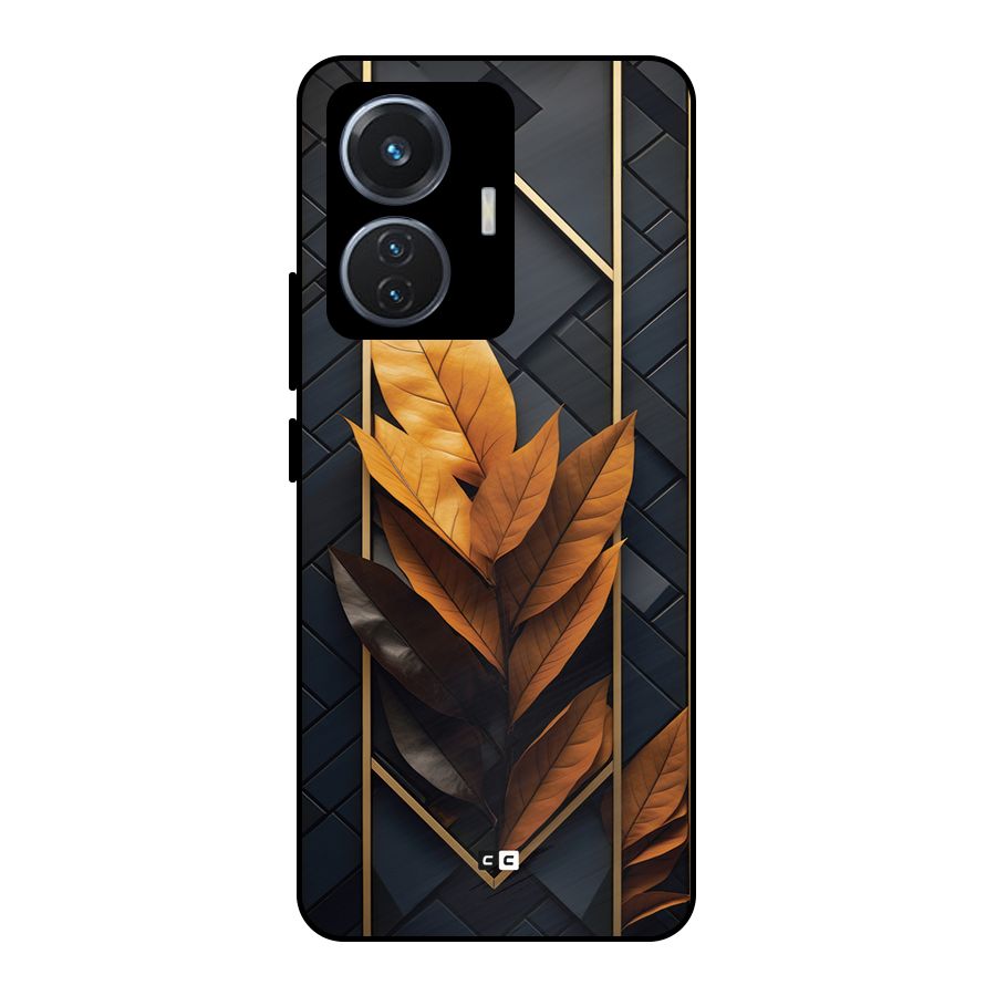 Golden Leaf Pattern Metal Back Case for iQOO Z6 44W