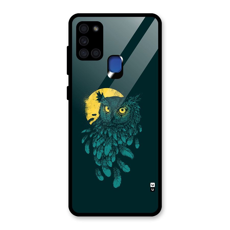 Green Owl Glass Back Case for Galaxy A21s