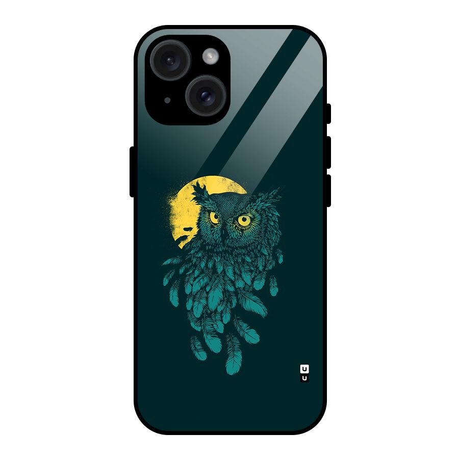 Green Owl Glass Back Case for iPhone 15