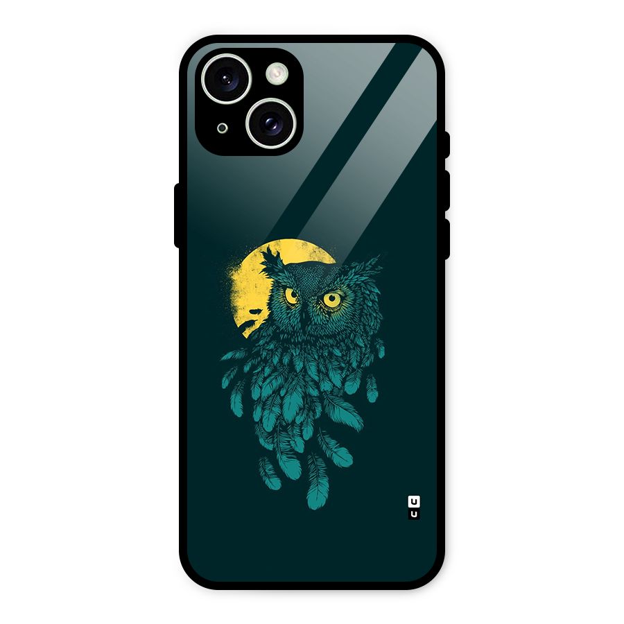 Green Owl Glass Back Case for iPhone 15 Plus