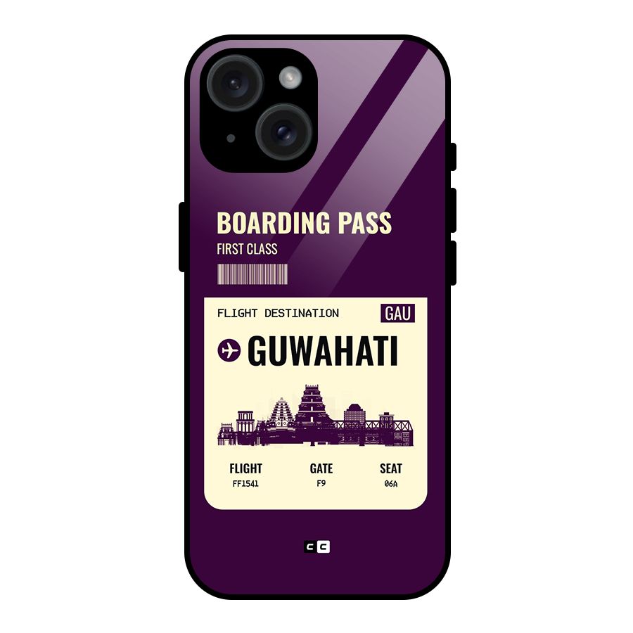 Guwahati Boarding Pass Glass Back Case for iPhone 15