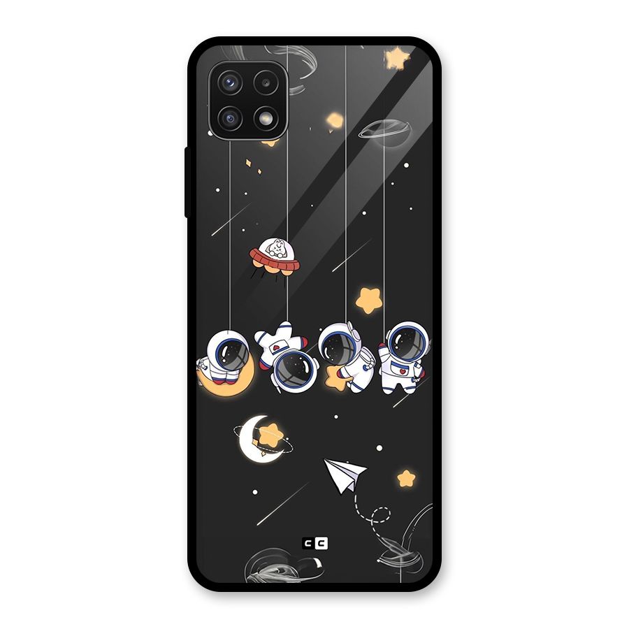 Hanging Astronauts Glass Back Case for Galaxy A22 5G