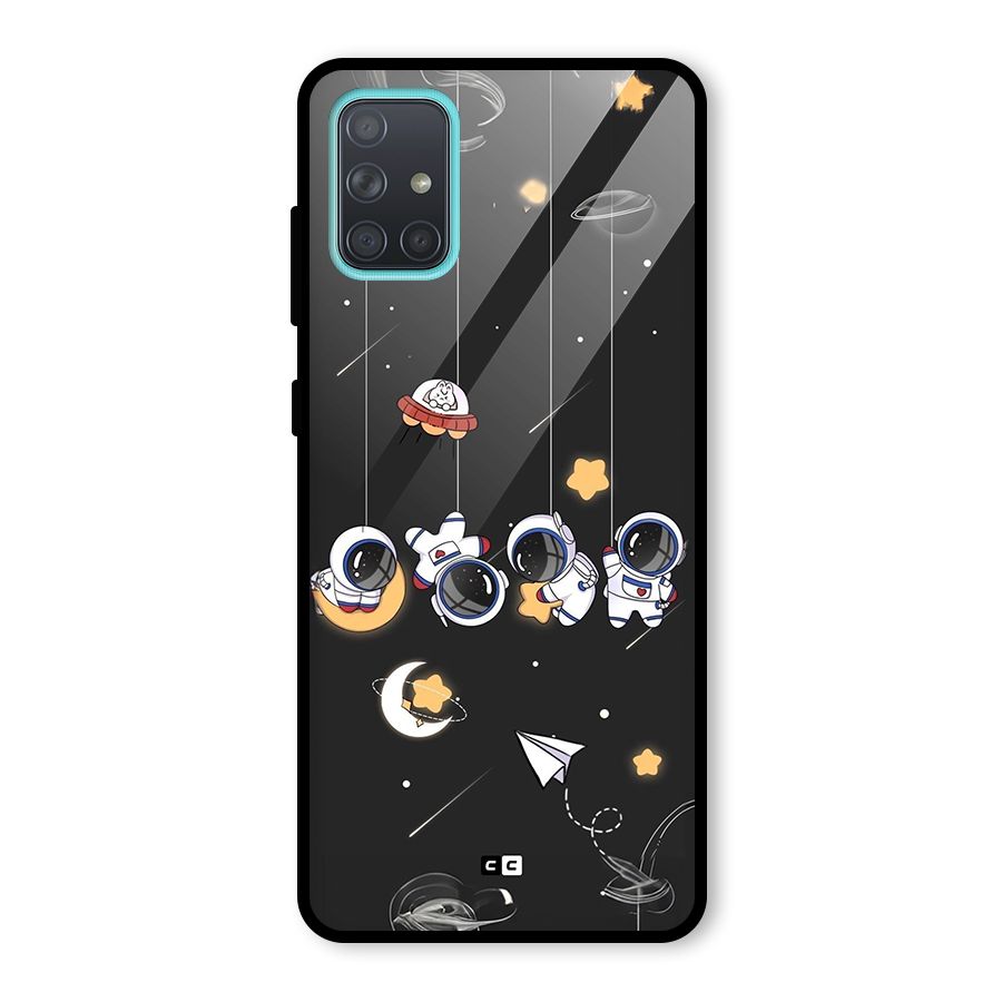Hanging Astronauts Glass Back Case for Galaxy A71