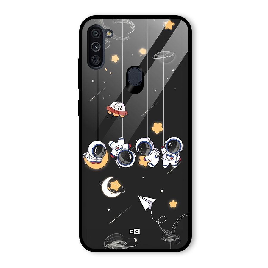 Hanging Astronauts Glass Back Case for Galaxy M11