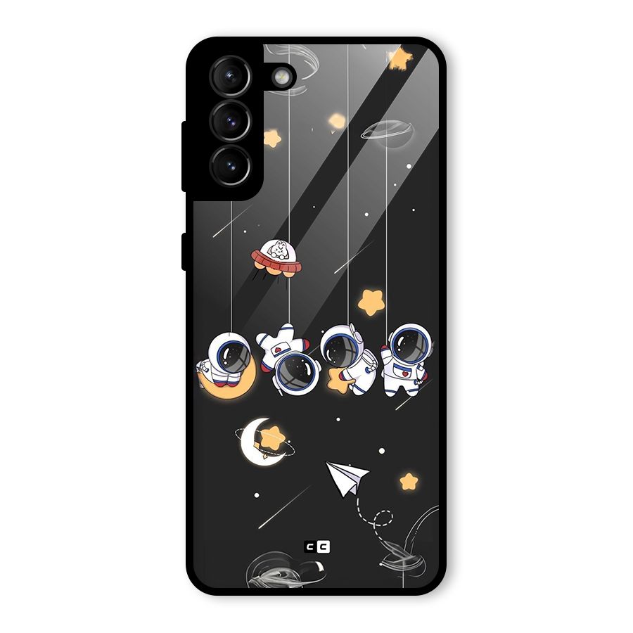 Hanging Astronauts Glass Back Case for Galaxy S21 Plus