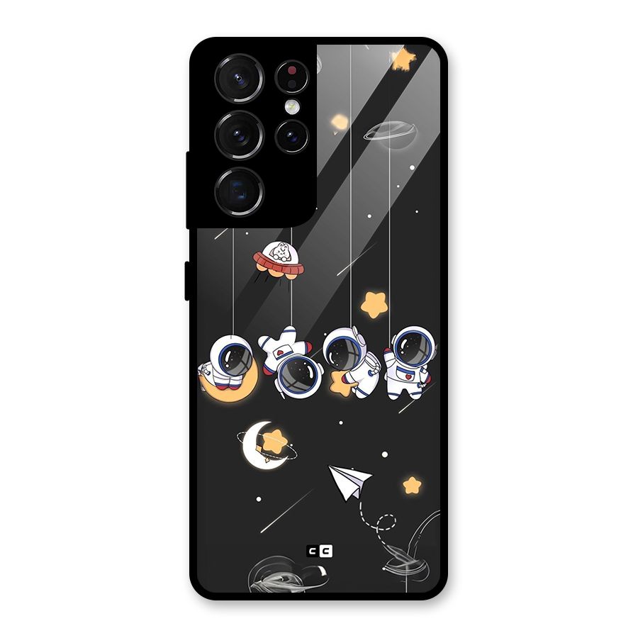 Hanging Astronauts Glass Back Case for Galaxy S21 Ultra 5G