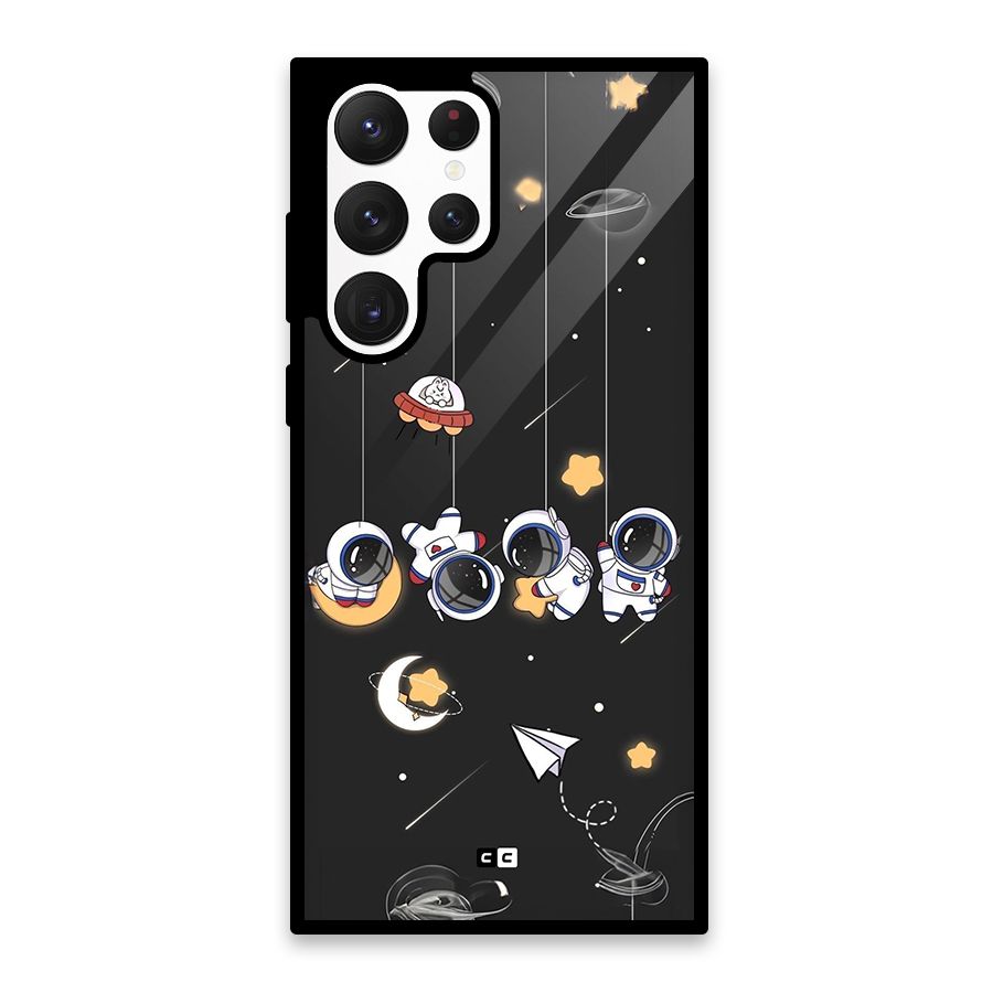 Hanging Astronauts Glass Back Case for Galaxy S22 Ultra 5G