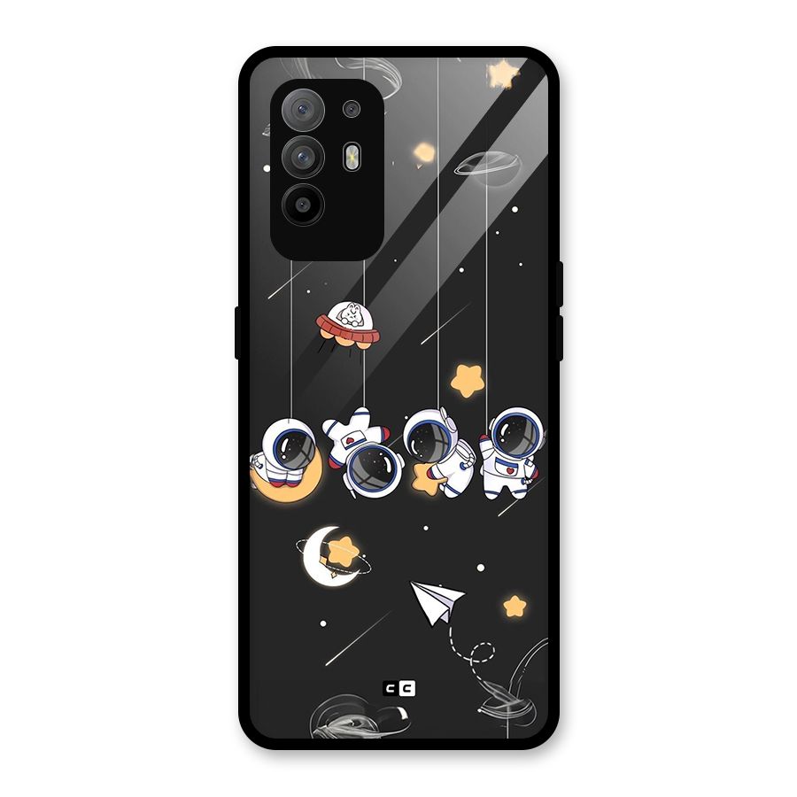 Hanging Astronauts Glass Back Case for Oppo F19 Pro Plus 5G