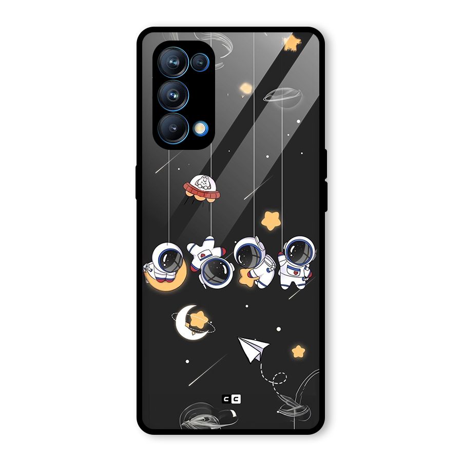 Hanging Astronauts Glass Back Case for Oppo Reno5 Pro 5G