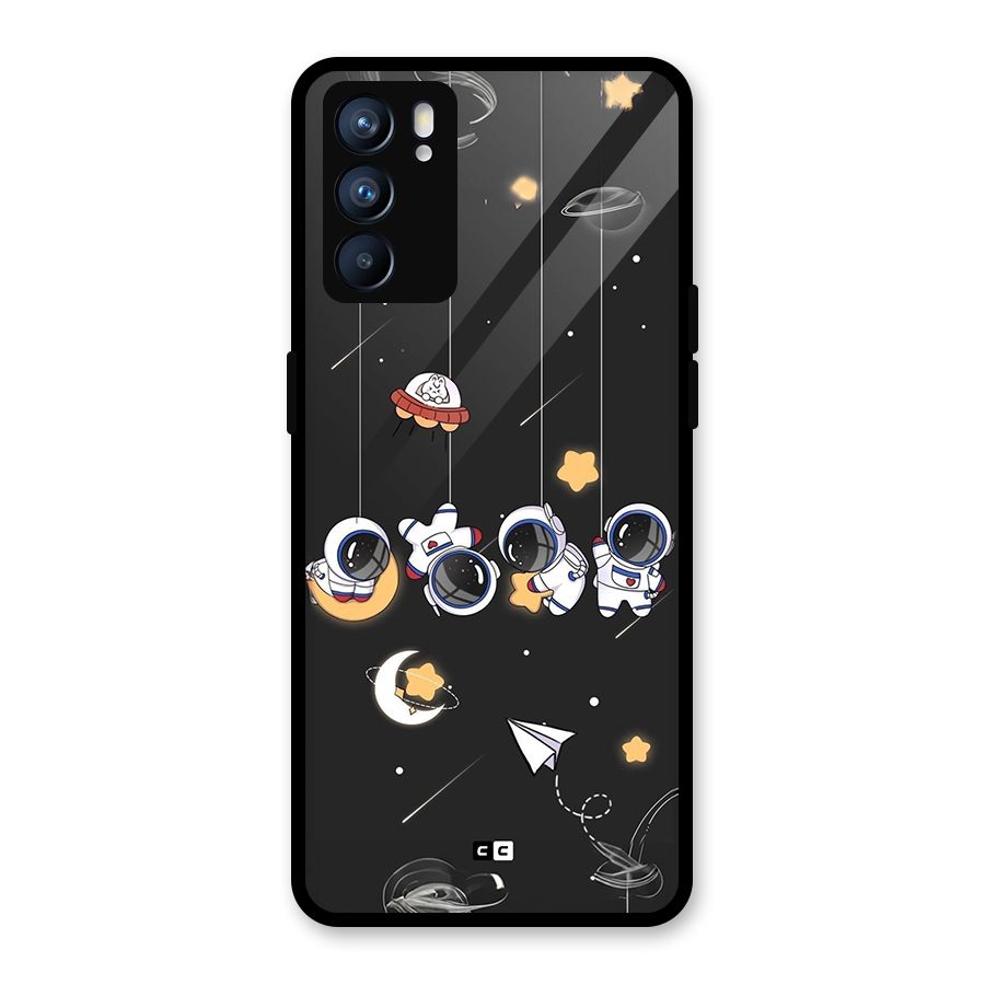 Hanging Astronauts Glass Back Case for Oppo Reno6 5G