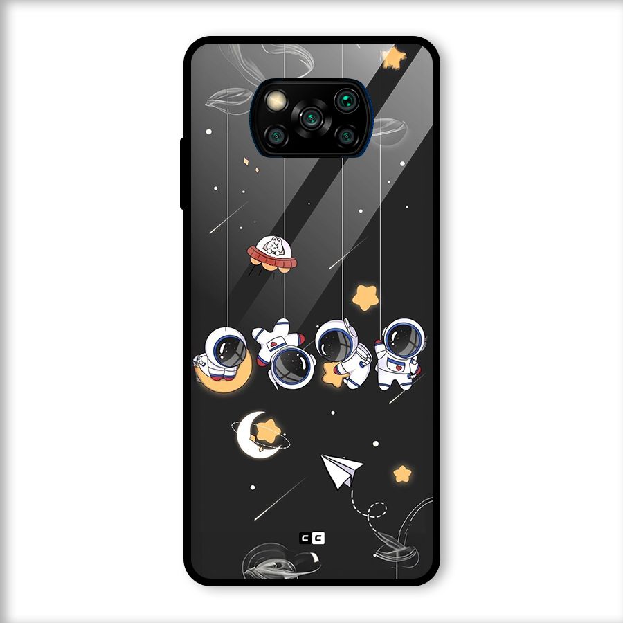 Hanging Astronauts Glass Back Case for Poco X3