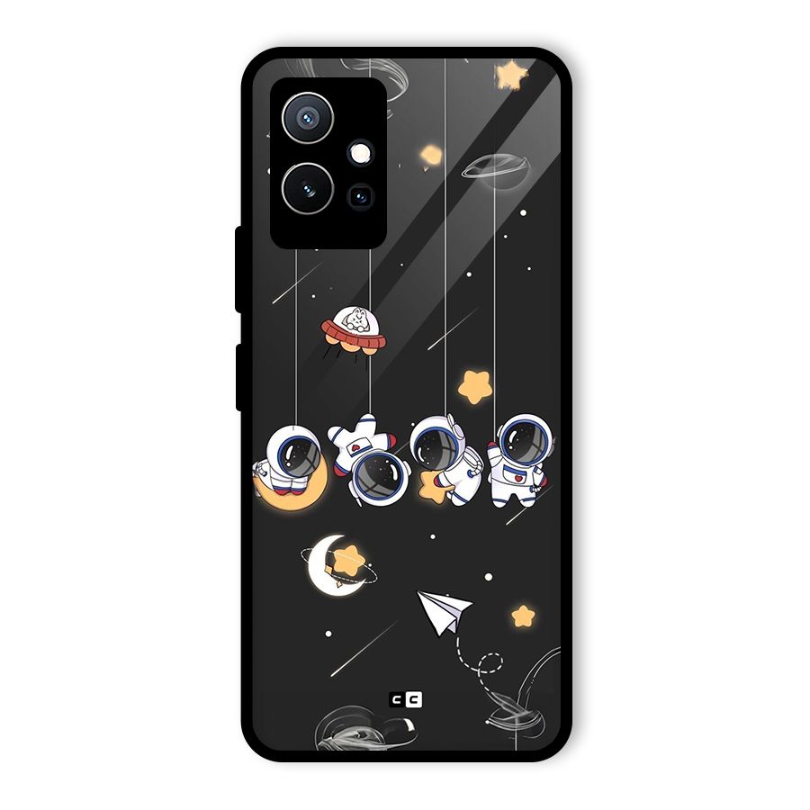 Hanging Astronauts Glass Back Case for Vivo T1 5G