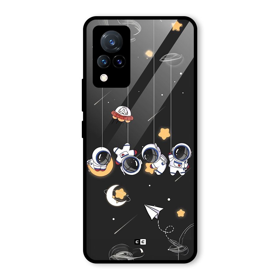 Hanging Astronauts Glass Back Case for Vivo V21 5G