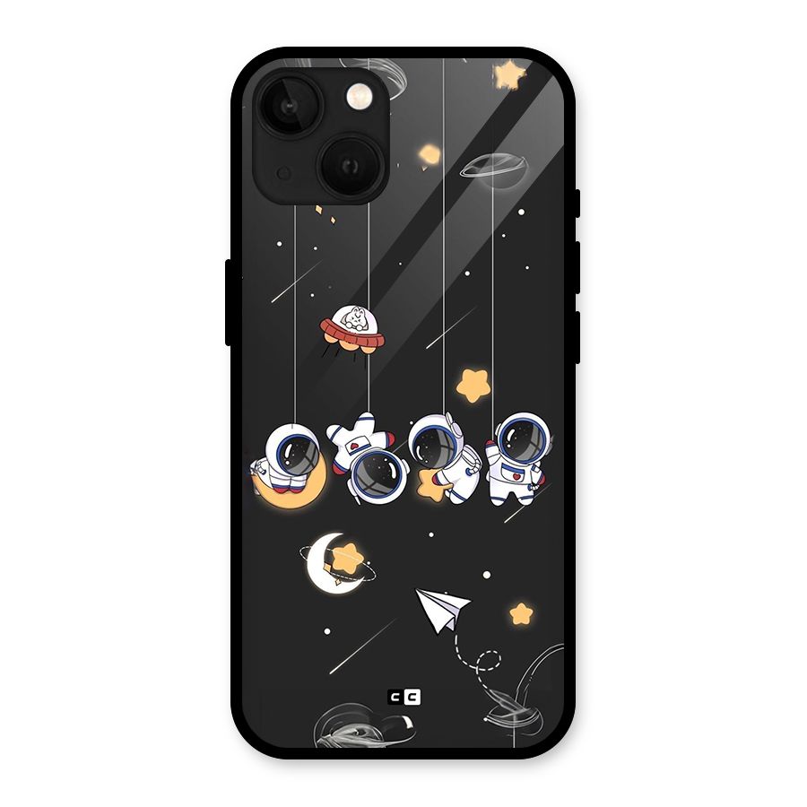 Hanging Astronauts Glass Back Case for iPhone 13
