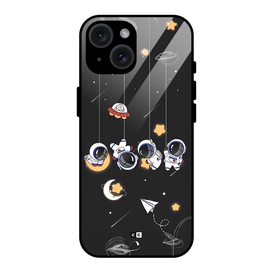 Hanging Astronauts Glass Back Case for iPhone 15