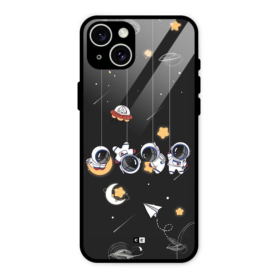 Hanging Astronauts Glass Back Case for iPhone 15 Plus