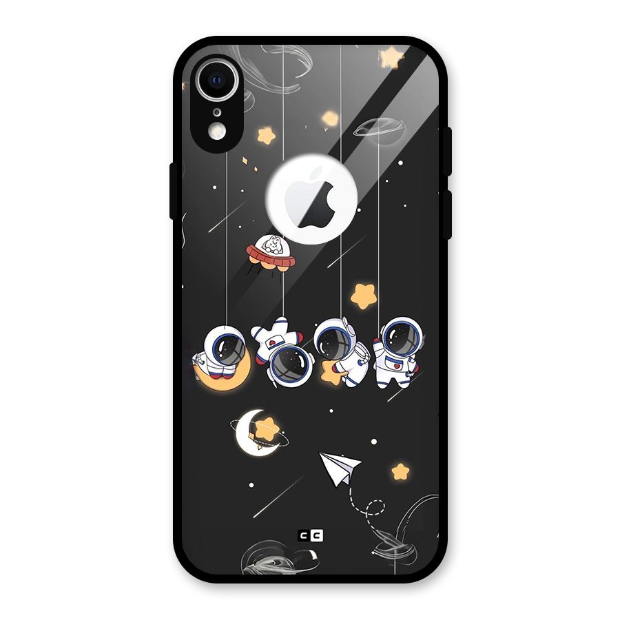 Hanging Astronauts Glass Back Case for iPhone XR Logo Cut