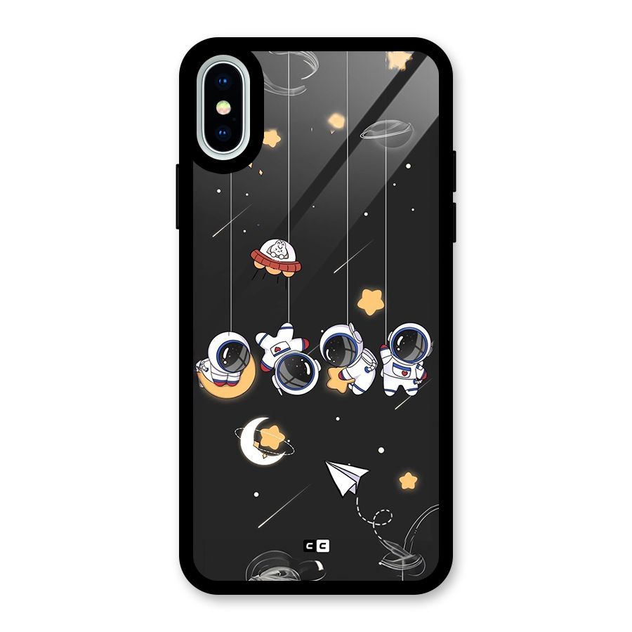 Hanging Astronauts Glass Back Case for iPhone XS