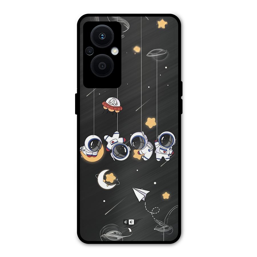 Hanging Astronauts Metal Back Case for Oppo F21 Pro 5G