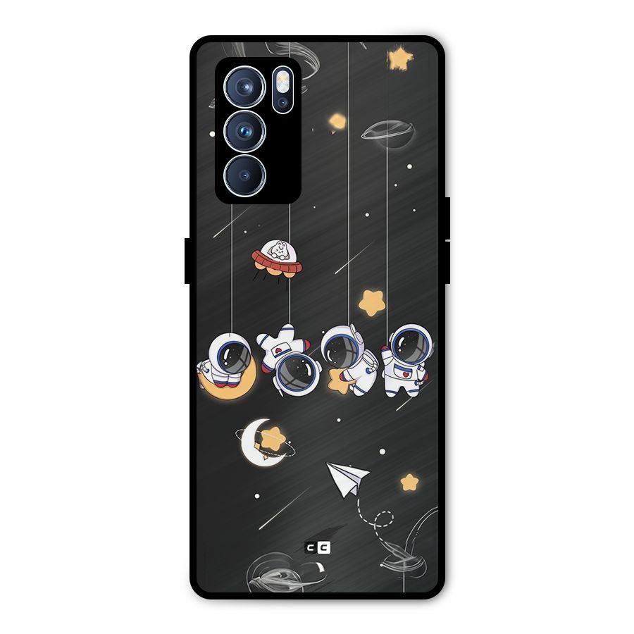 Hanging Astronauts Metal Back Case for Oppo Reno6 Pro 5G