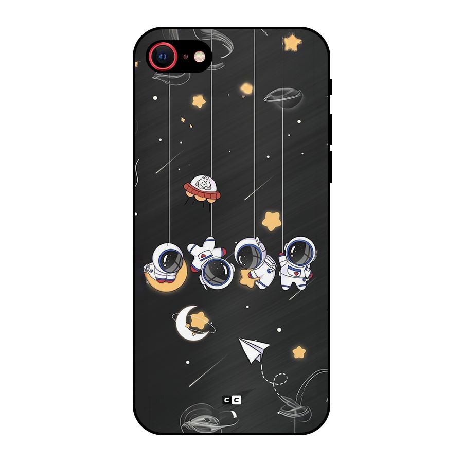 Hanging Astronauts Metal Back Case for iPhone SE 2022