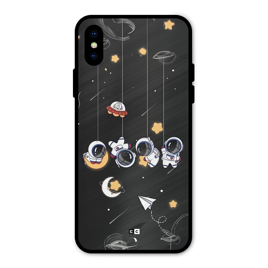 Hanging Astronauts Metal Back Case for iPhone X
