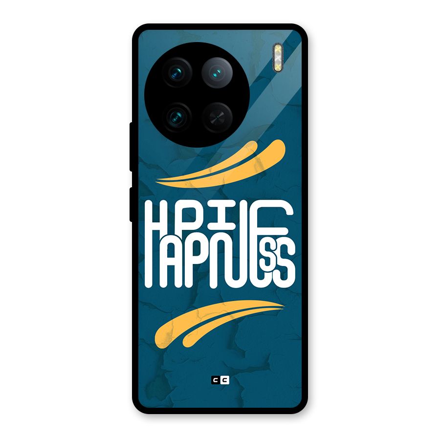 Happpiness Typography Glass Back Case for Vivo X90 Pro