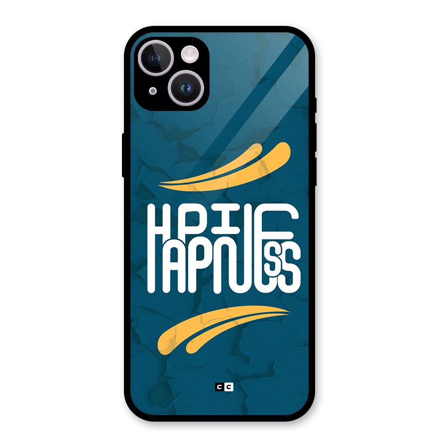 Happpiness Typography Glass Back Case for iPhone 14 Plus