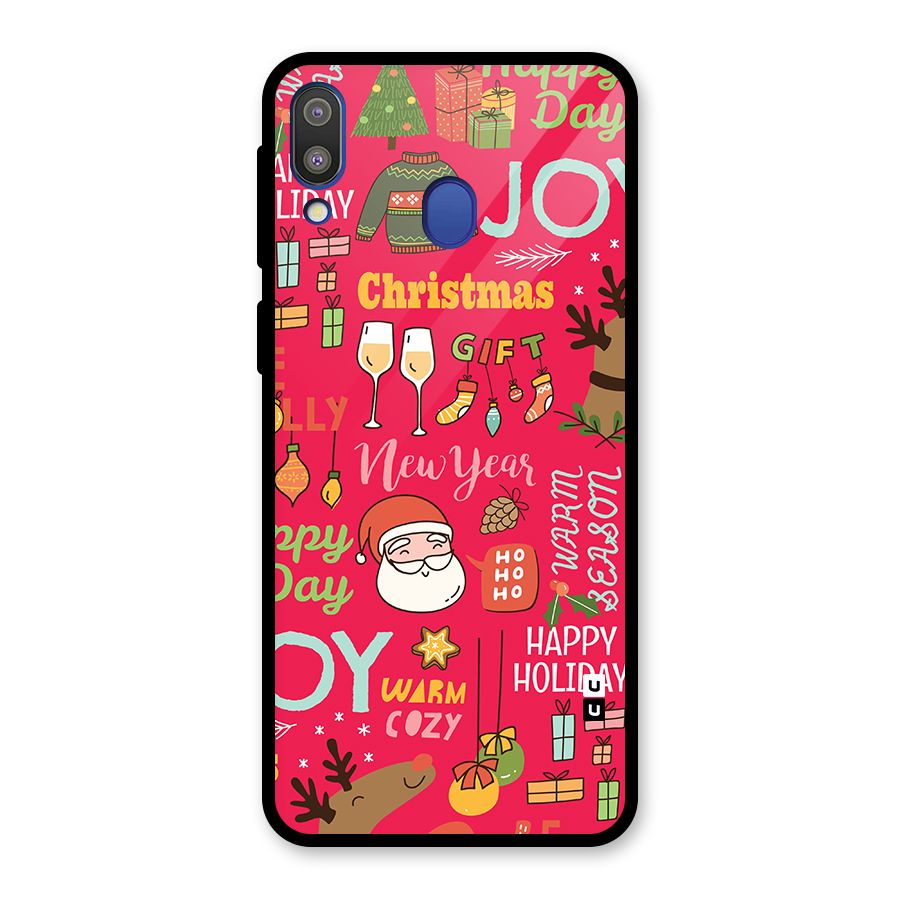 Happy Day Christmas Joy Glass Back Case for Galaxy M20