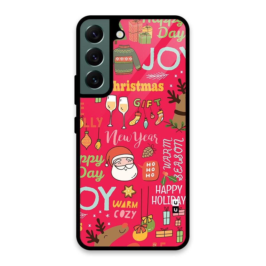 Happy Day Christmas Joy Glass Back Case for Galaxy S22 5G