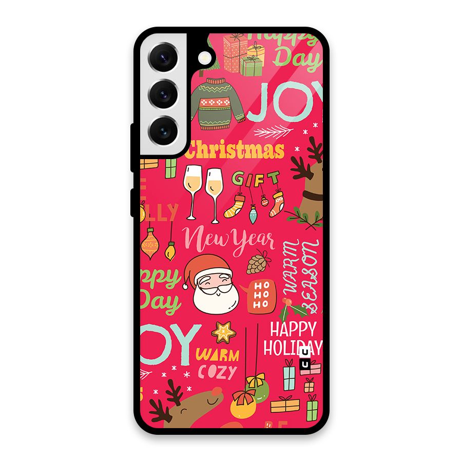 Happy Day Christmas Joy Glass Back Case for Galaxy S22 Plus 5G