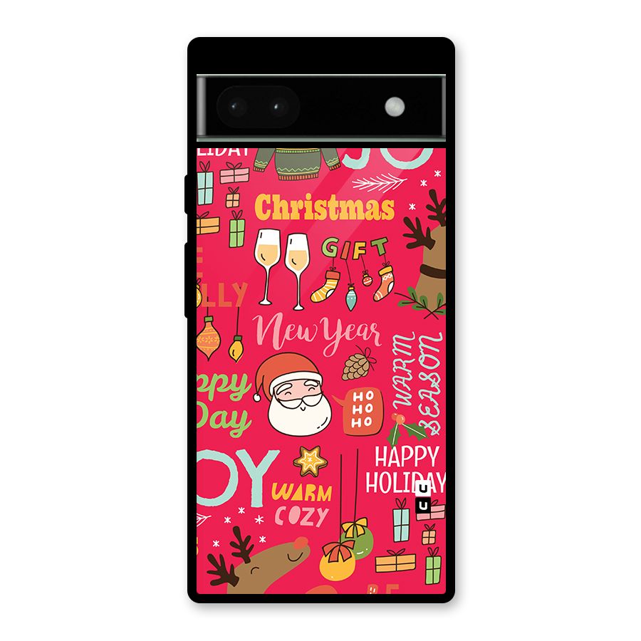 Happy Day Christmas Joy Glass Back Case for Google Pixel 6a