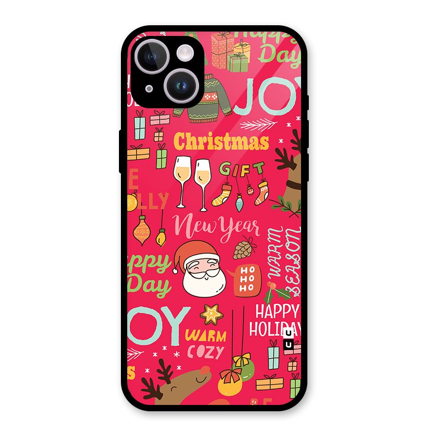 Happy Day Christmas Joy Glass Back Case for iPhone 14 Plus