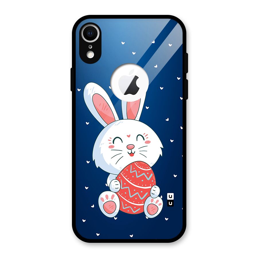 Happy Festive Bunny Glass Back Case for iPhone XR Logo Cut