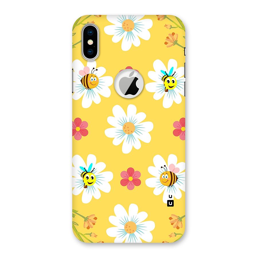 Happy Flowers Back Case for iPhone X Logo Cut