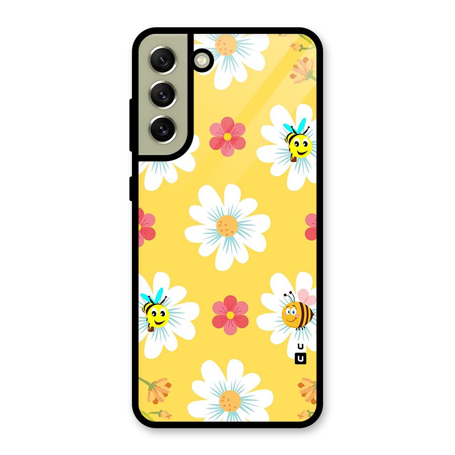 Happy Flowers Glass Back Case for Galaxy S21 FE 5G