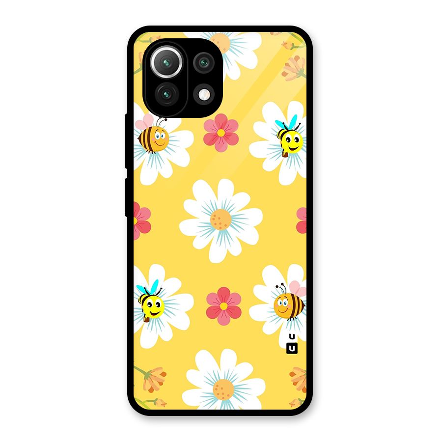 Happy Flowers Glass Back Case for Mi 11 Lite NE 5G