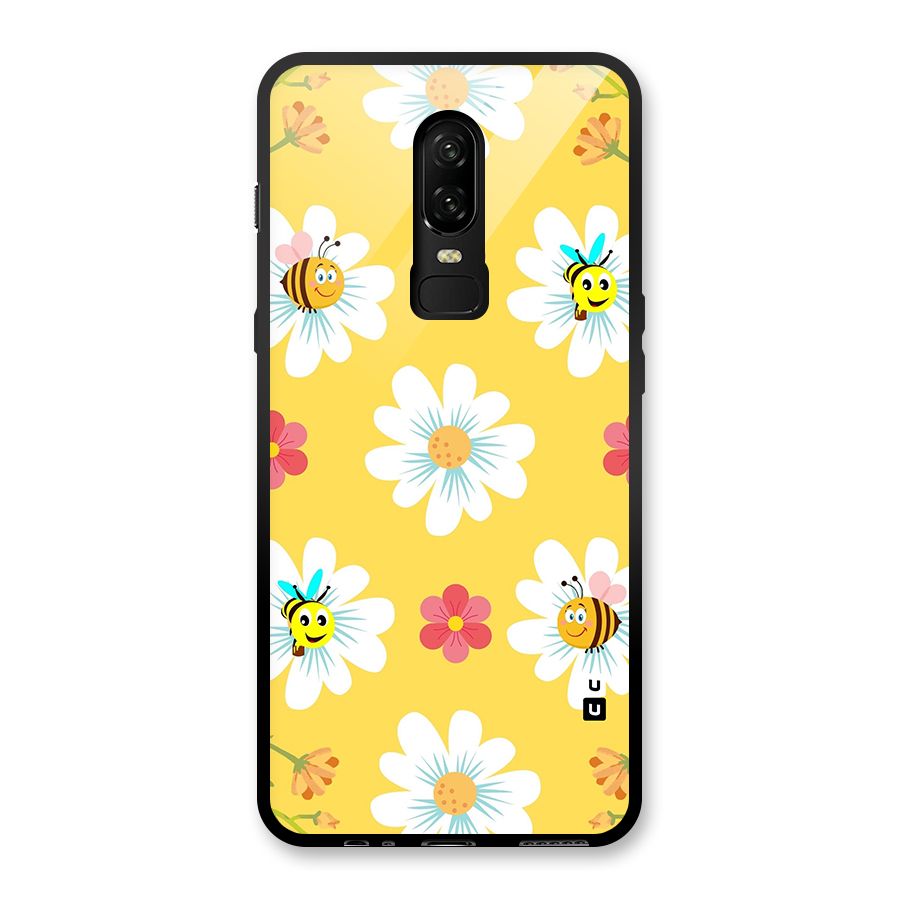 Happy Flowers Glass Back Case for OnePlus 6