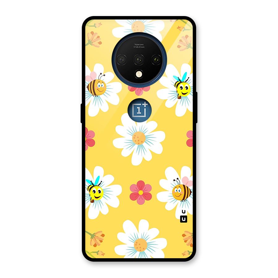 Happy Flowers Glass Back Case for OnePlus 7T