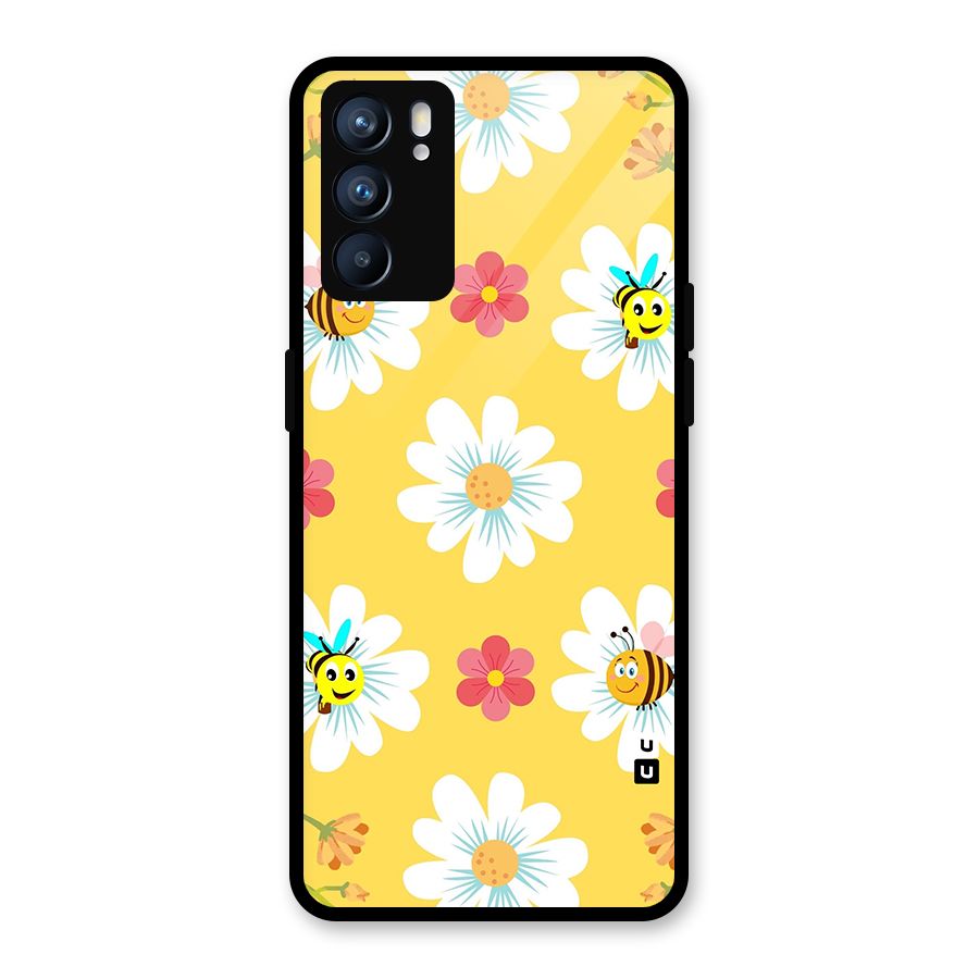 Happy Flowers Glass Back Case for Oppo Reno6 5G