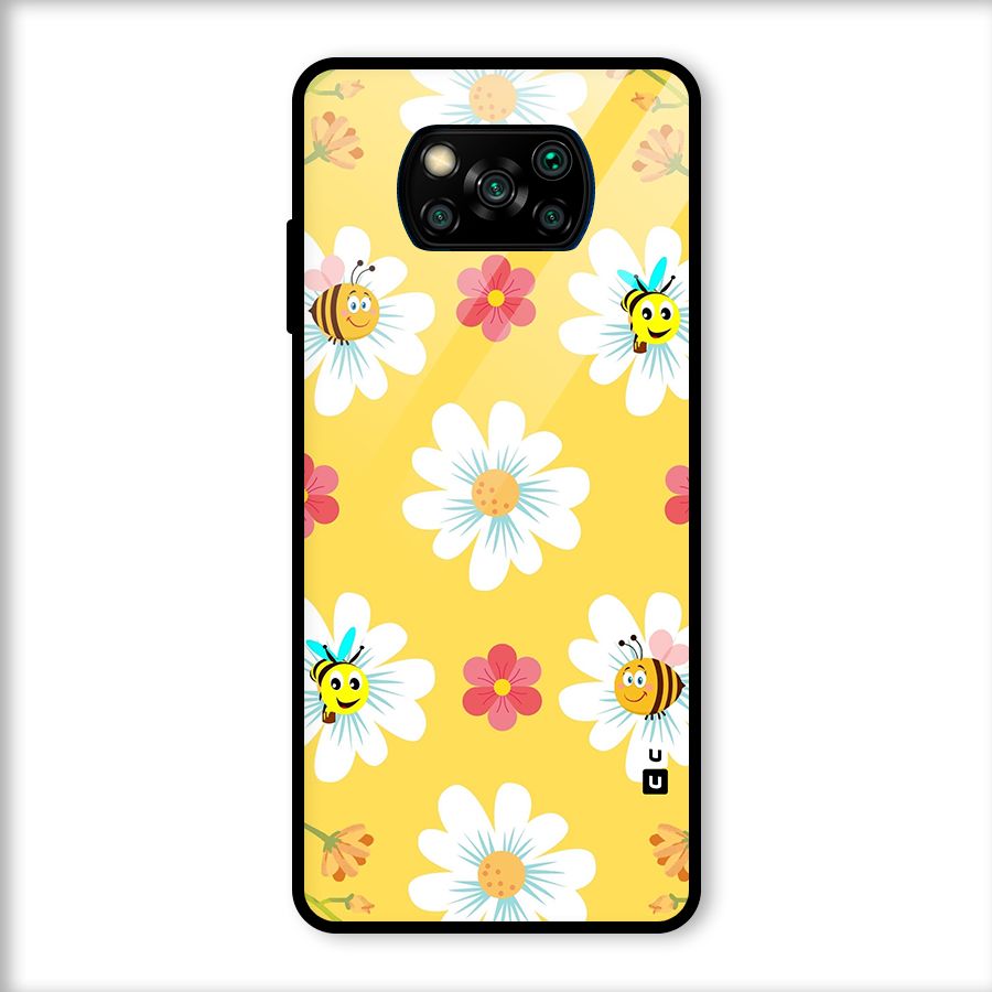 Happy Flowers Glass Back Case for Poco X3