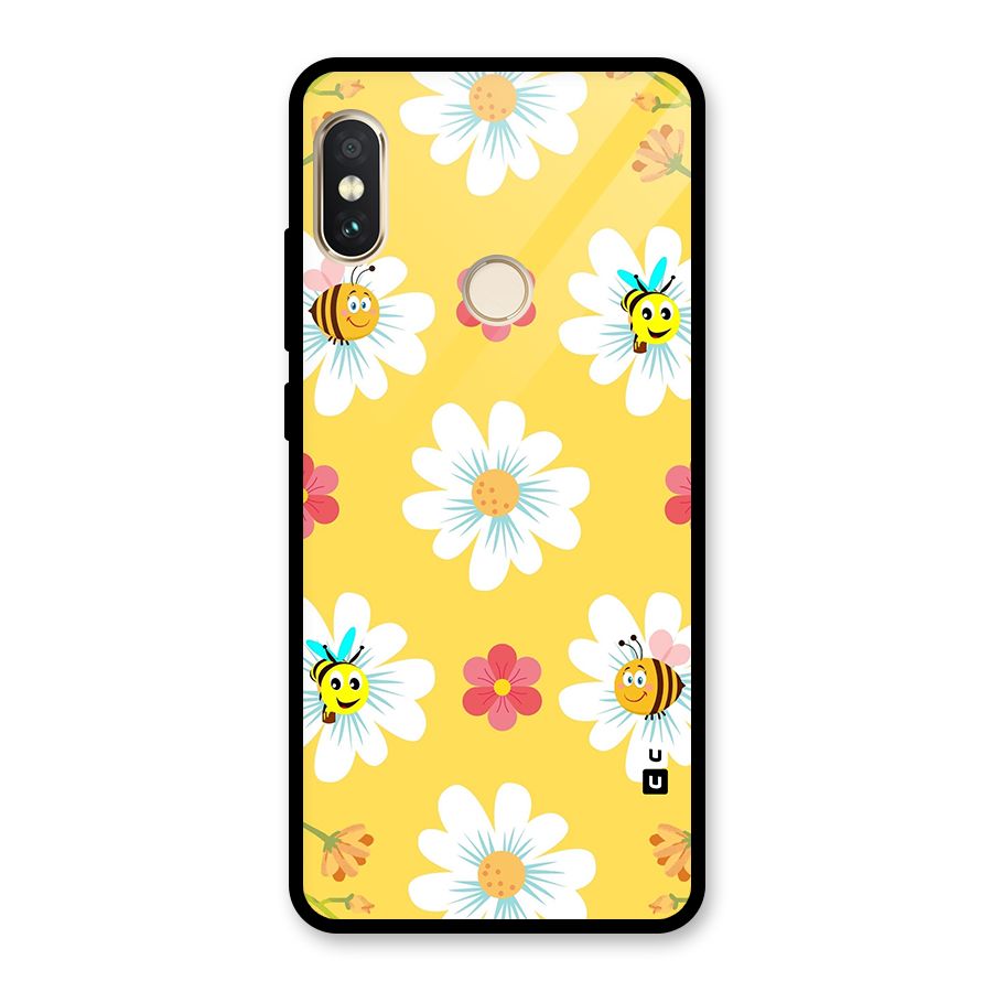 Happy Flowers Glass Back Case for Redmi Note 5 Pro