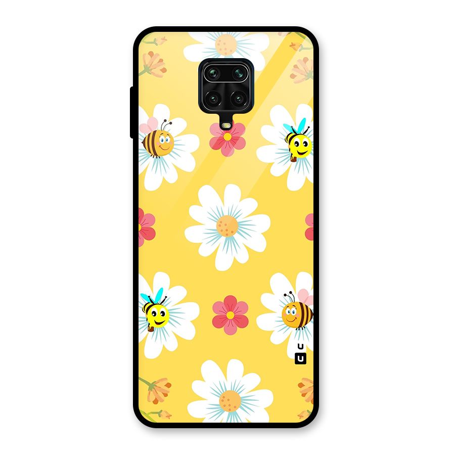 Happy Flowers Glass Back Case for Redmi Note 9 Pro