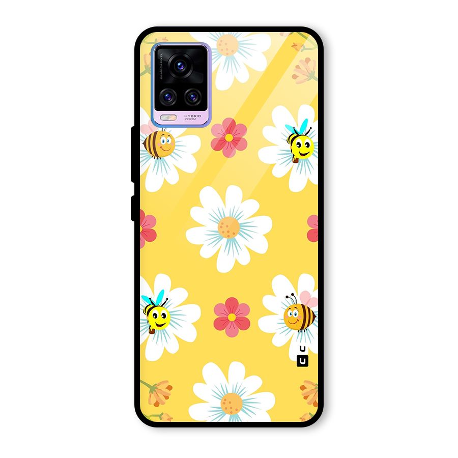 Happy Flowers Glass Back Case for Vivo V20 Pro