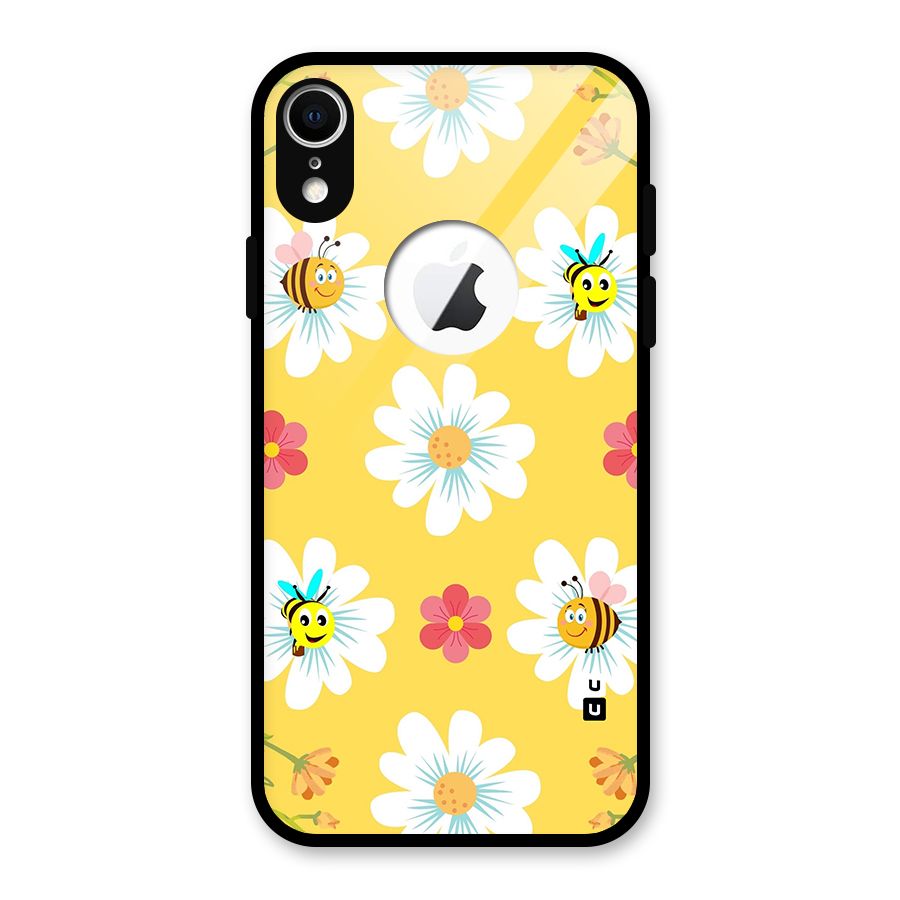 Happy Flowers Glass Back Case for iPhone XR Logo Cut