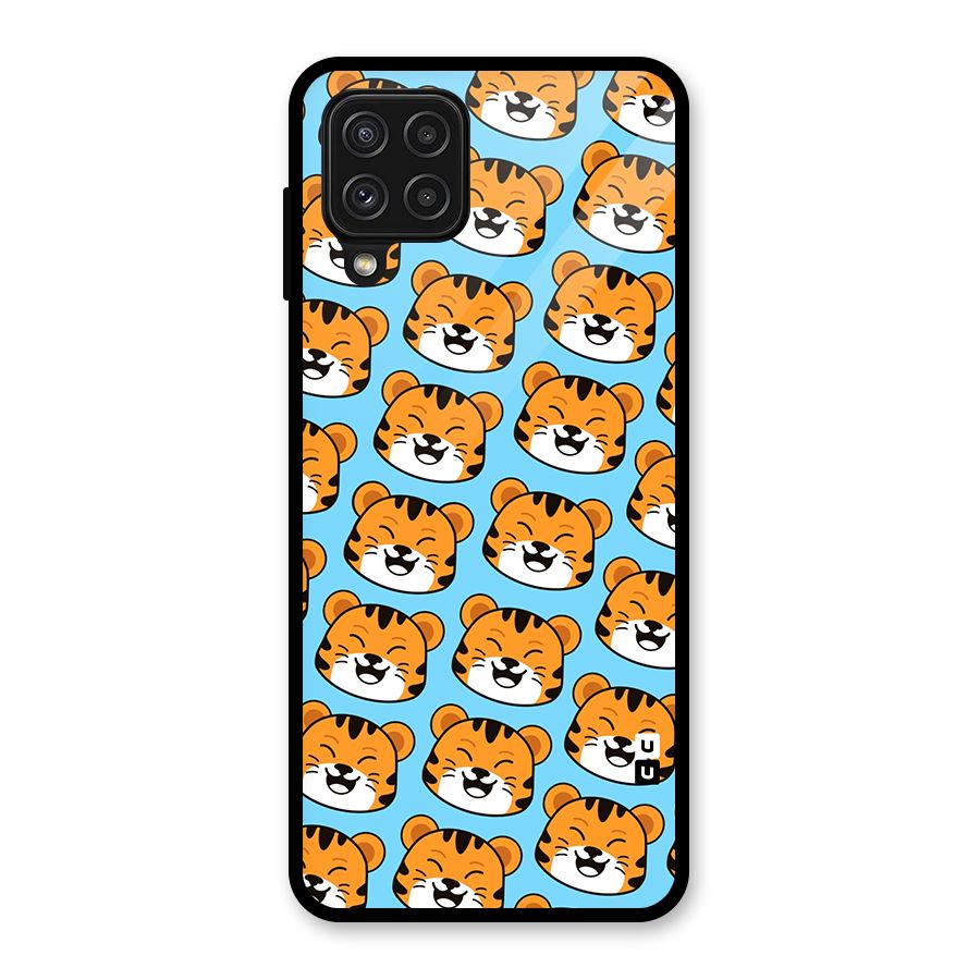 Happy Kitten Pattern Glass Back Case for Galaxy A22 4G