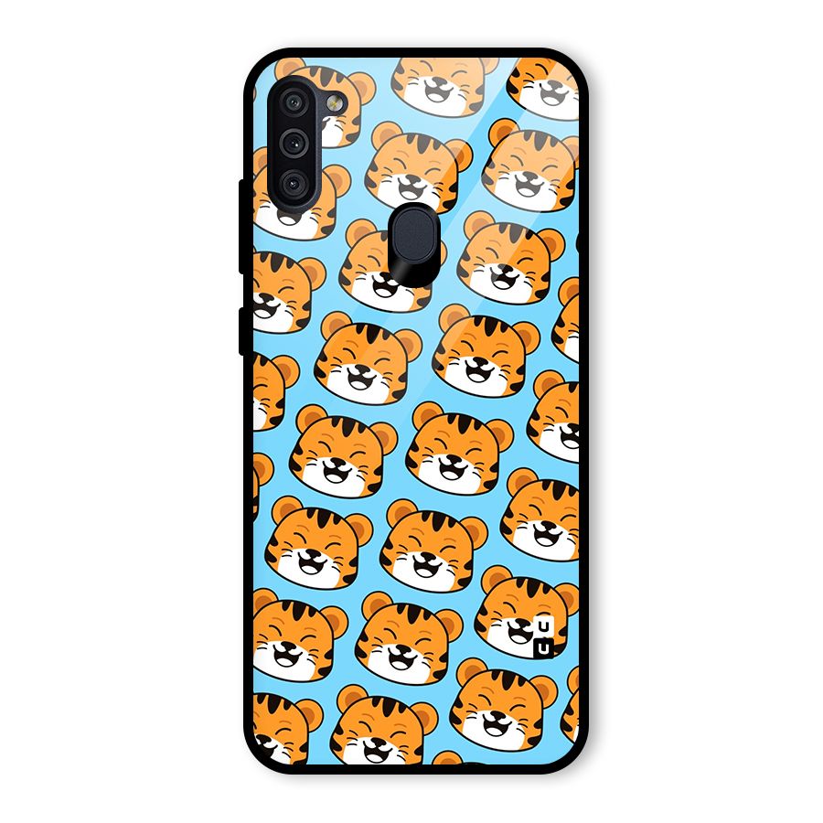 Happy Kitten Pattern Glass Back Case for Galaxy M11
