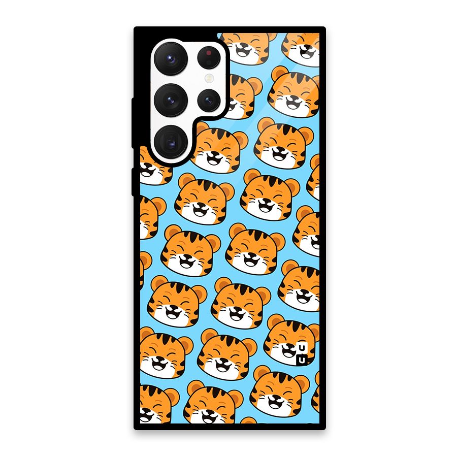 Happy Kitten Pattern Glass Back Case for Galaxy S22 Ultra 5G