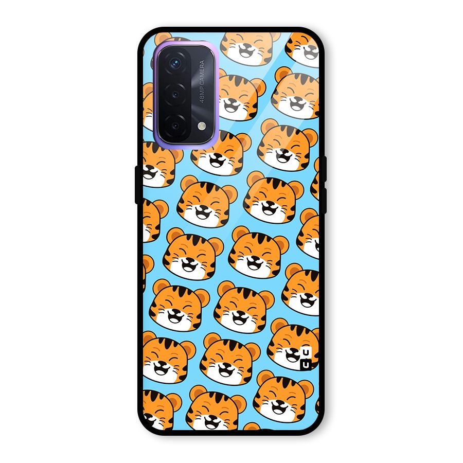 Happy Kitten Pattern Glass Back Case for Oppo A74 5G